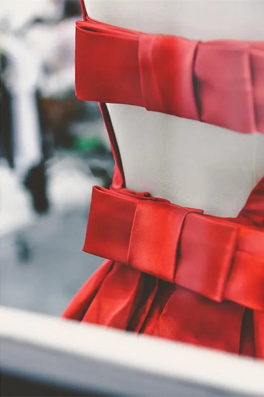 High Quality Bateau Red Short Homecoming Dress Bowknot-324749