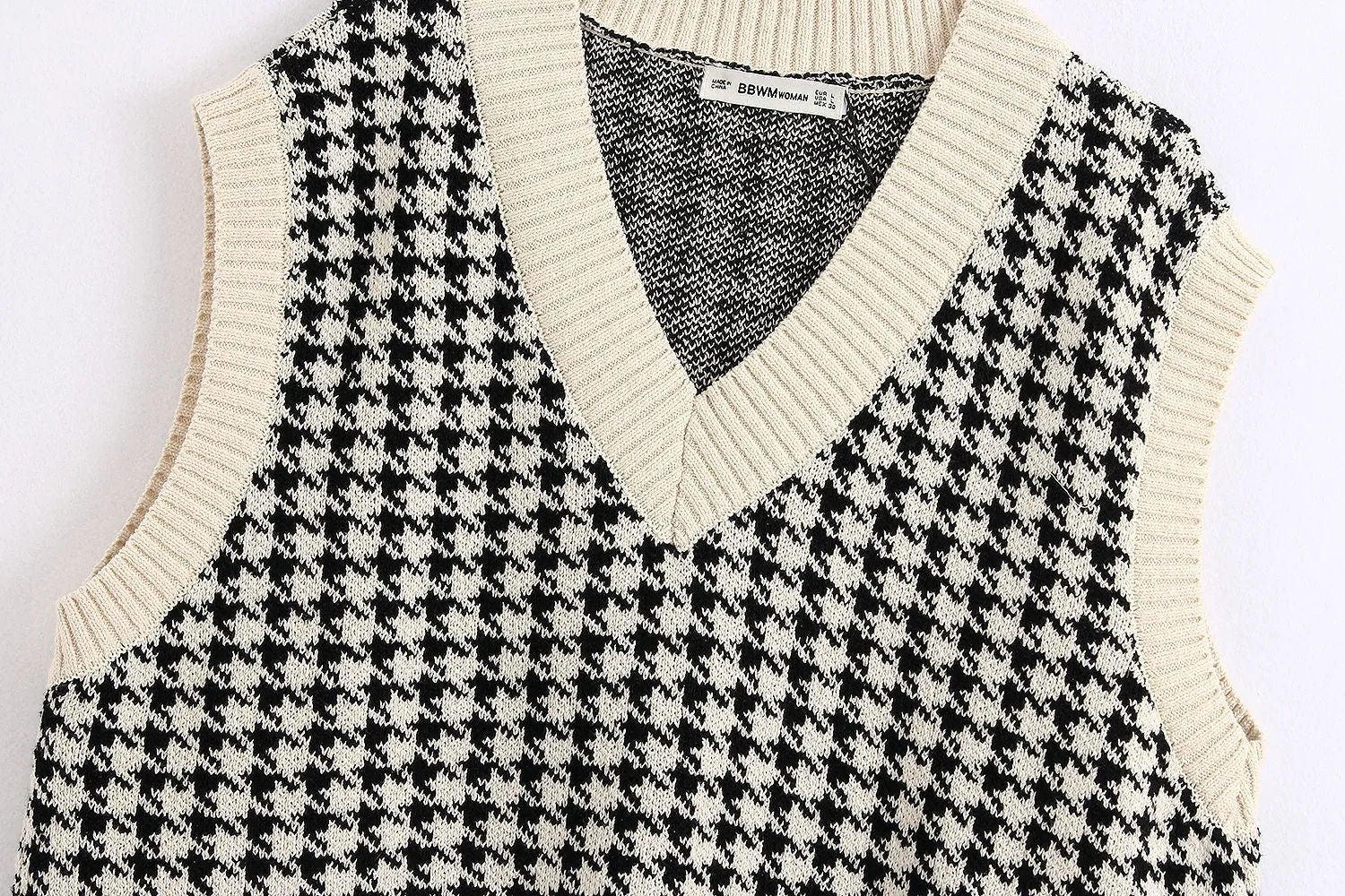 Houndstooth V-neck Knitted Vest Sweaters