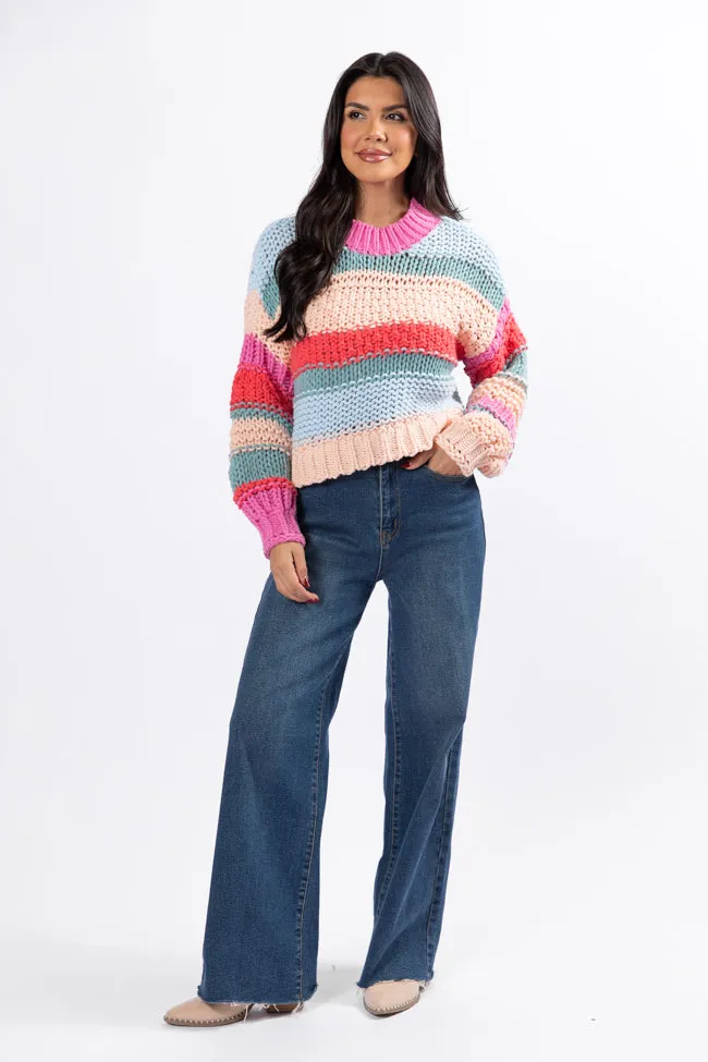 In Line Peach Multi Chunky Striped Sweater SALE