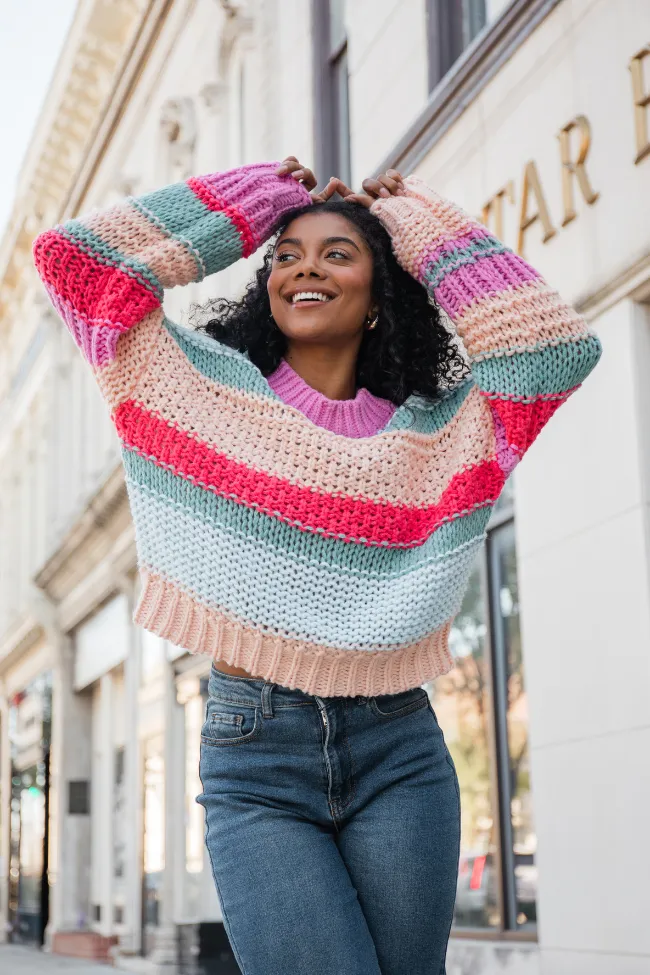 In Line Peach Multi Chunky Striped Sweater SALE