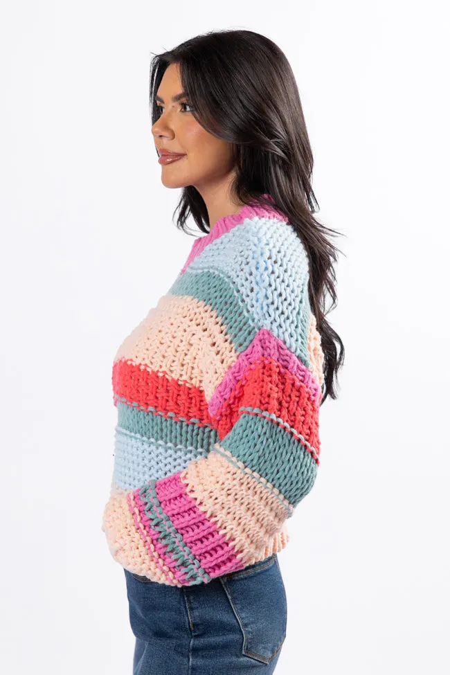 In Line Peach Multi Chunky Striped Sweater SALE