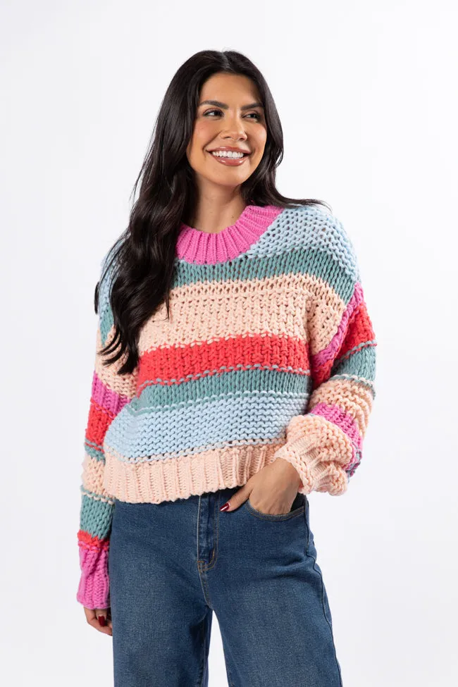 In Line Peach Multi Chunky Striped Sweater SALE