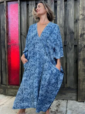 Indigo Seashells | Handblock Cotton Caftan