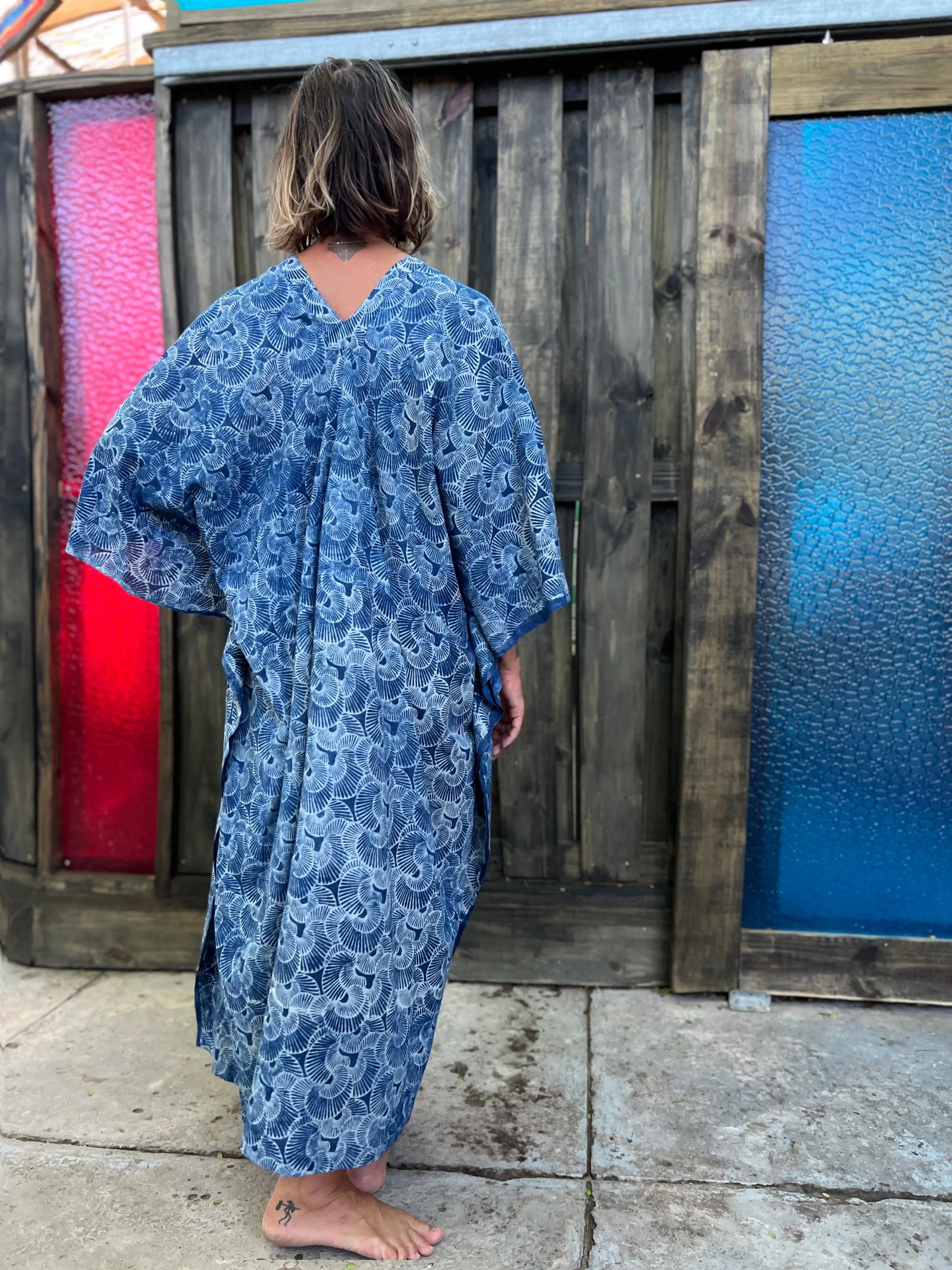 Indigo Seashells | Handblock Cotton Caftan