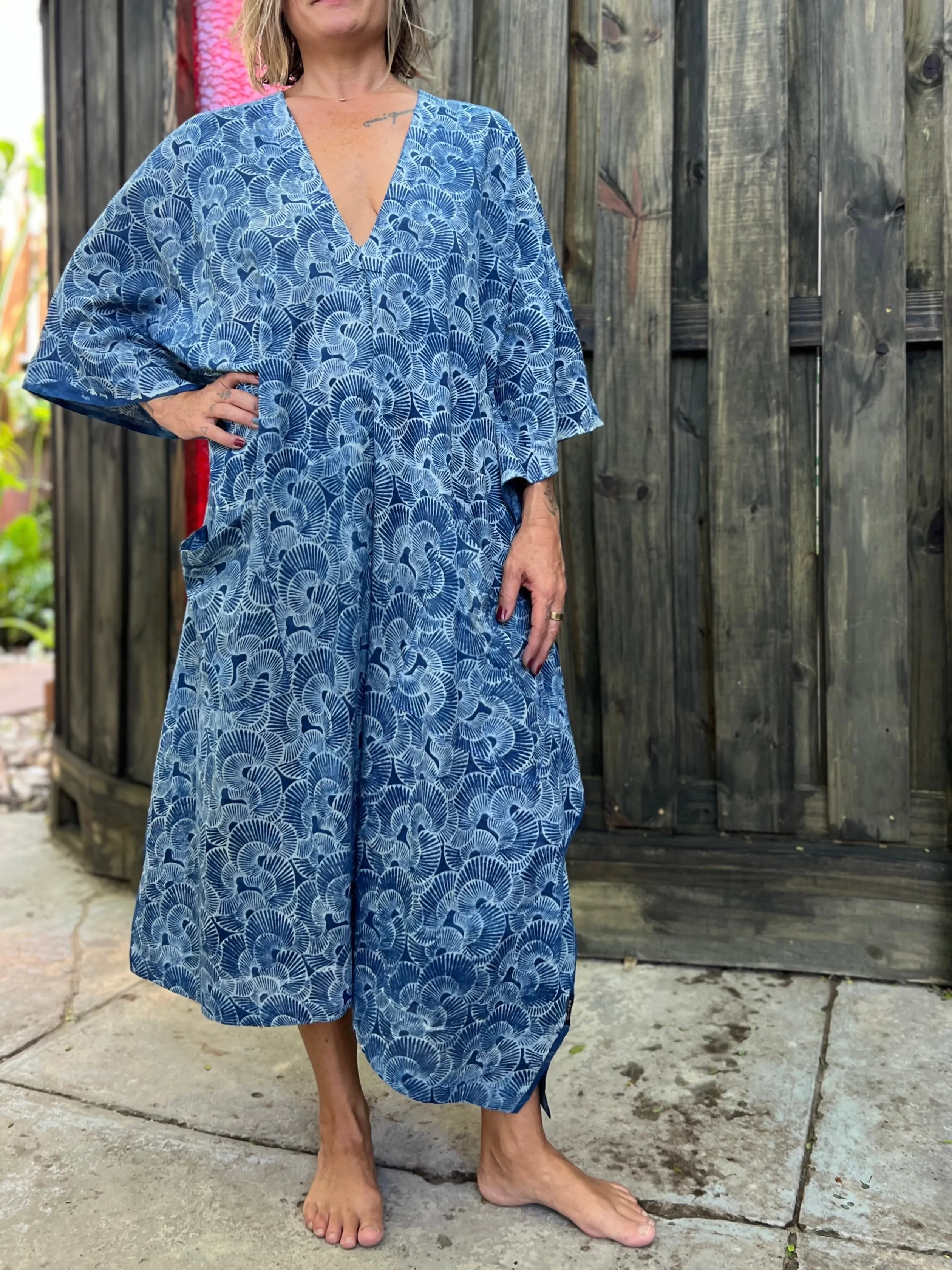 Indigo Seashells | Handblock Cotton Caftan