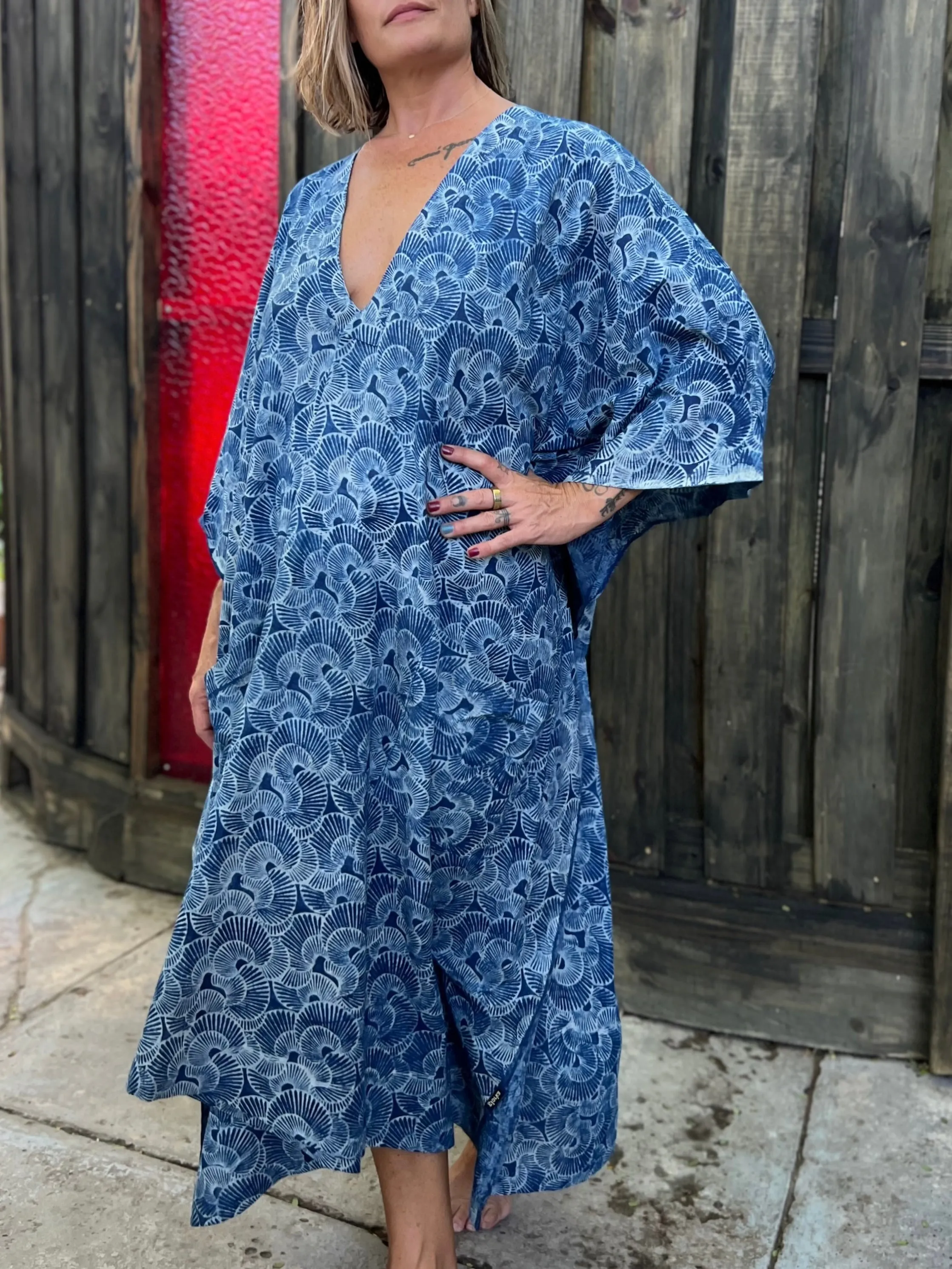 Indigo Seashells | Handblock Cotton Caftan