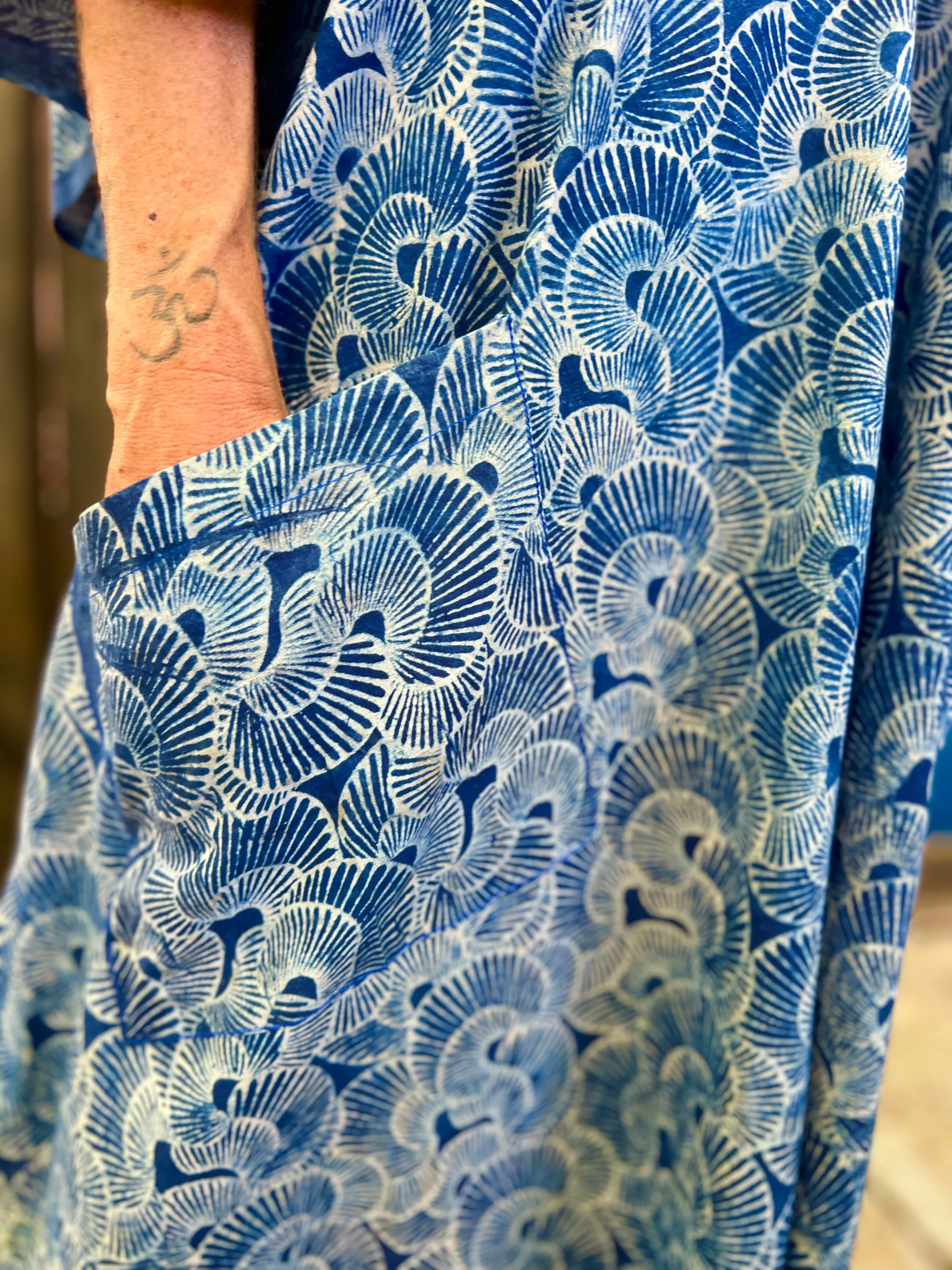 Indigo Seashells | Handblock Cotton Caftan