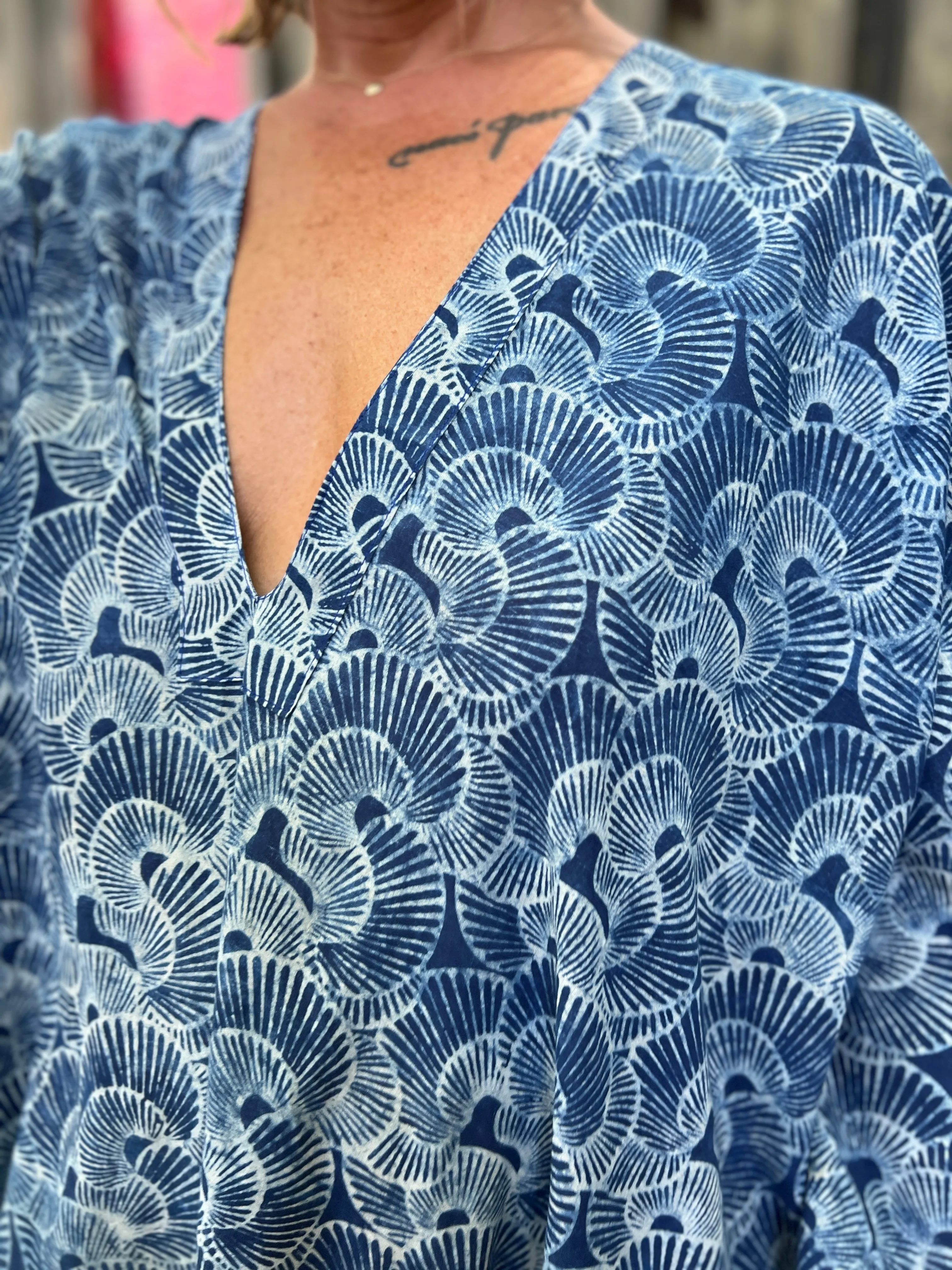 Indigo Seashells | Handblock Cotton Caftan