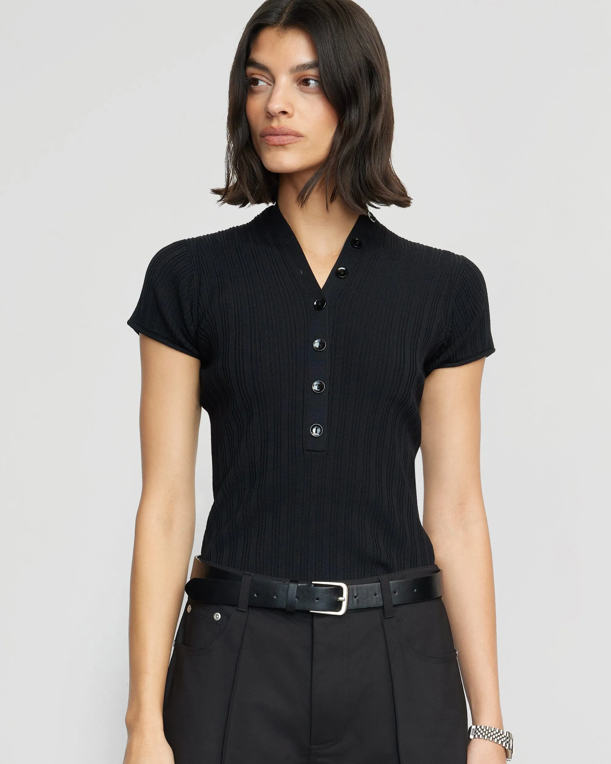 Jeni Button V-Neck Sweater Top