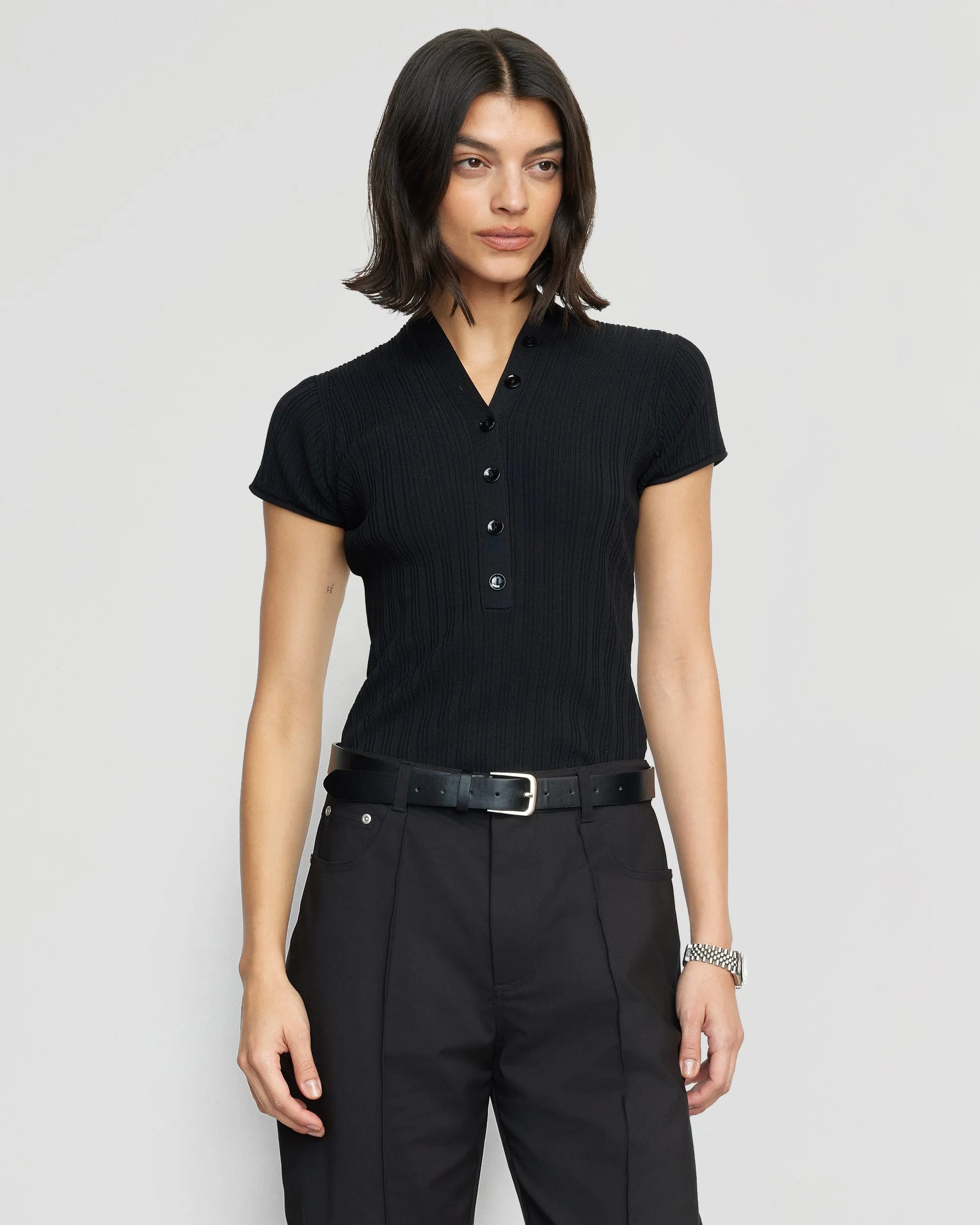 Jeni Button V-Neck Sweater Top