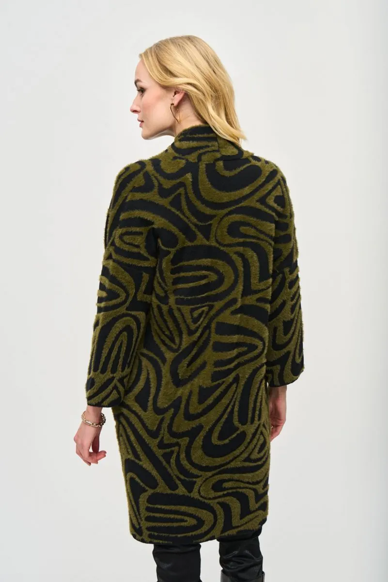 Joseph Ribkoff Black/Iguana Embossed Jacquard Knit Cover-Up Jacket 243932