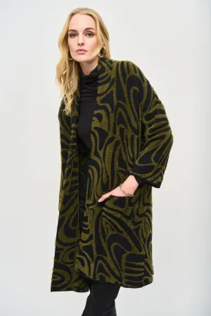 Joseph Ribkoff Black/Iguana Embossed Jacquard Knit Cover-Up Jacket 243932
