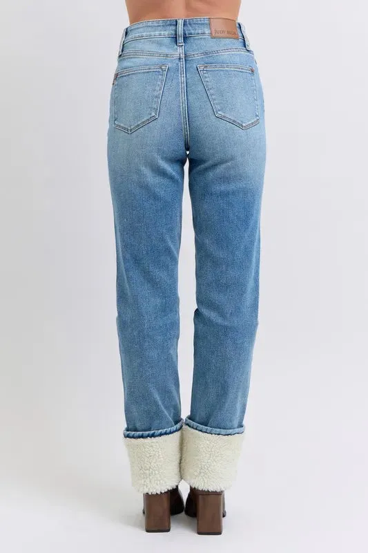 Judy Blue Full Size High Waist Shearling Cuff Straight Plus Size