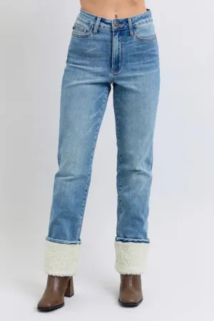 Judy Blue Full Size High Waist Shearling Cuff Straight Plus Size
