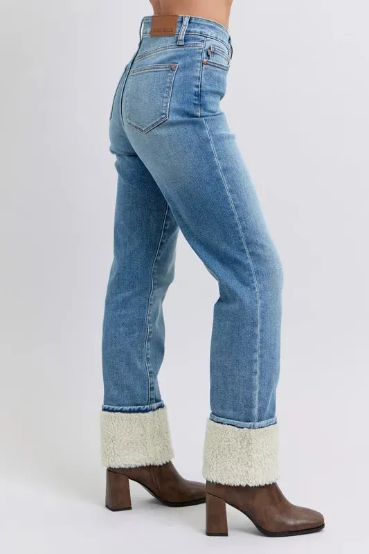 Judy Blue Full Size High Waist Shearling Cuff Straight Plus Size