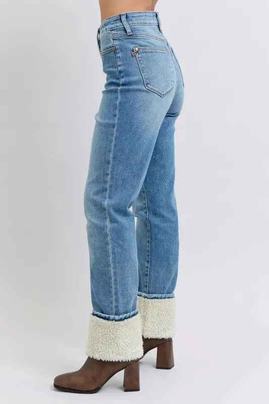Judy Blue Full Size High Waist Shearling Cuff Straight Plus Size