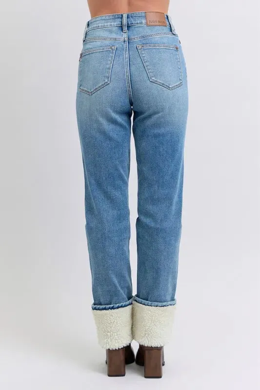 Judy Blue Full Size High Waist Shearling Cuff Straight Plus Size