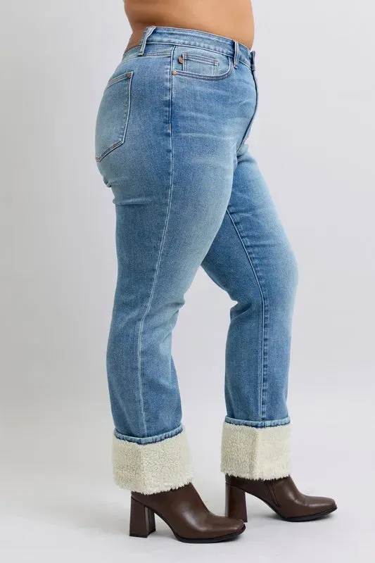Judy Blue Full Size High Waist Shearling Cuff Straight Plus Size