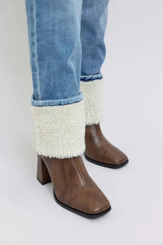 Judy Blue Full Size High Waist Shearling Cuff Straight Plus Size