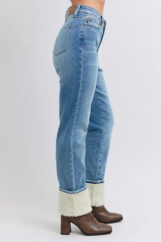 Judy Blue Full Size High Waist Shearling Cuff Straight Plus Size
