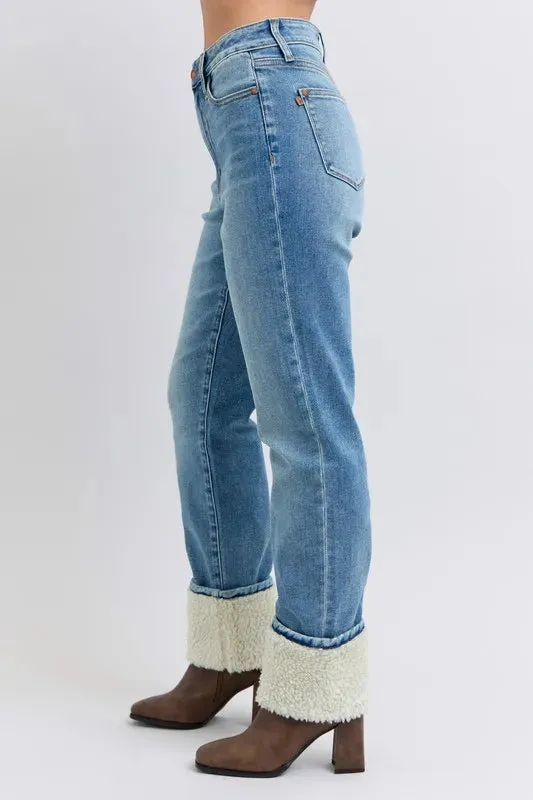 Judy Blue Full Size High Waist Shearling Cuff Straight Plus Size