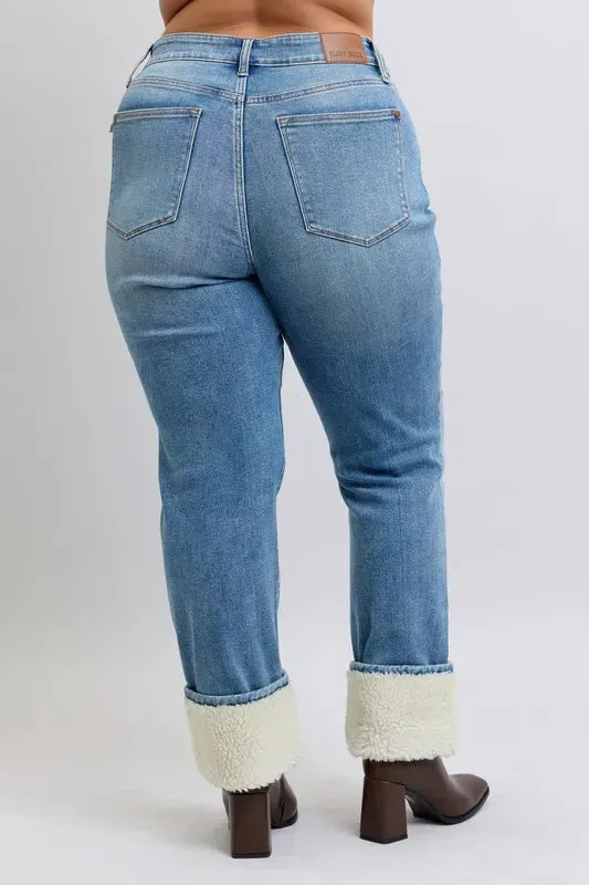 Judy Blue Full Size High Waist Shearling Cuff Straight Plus Size