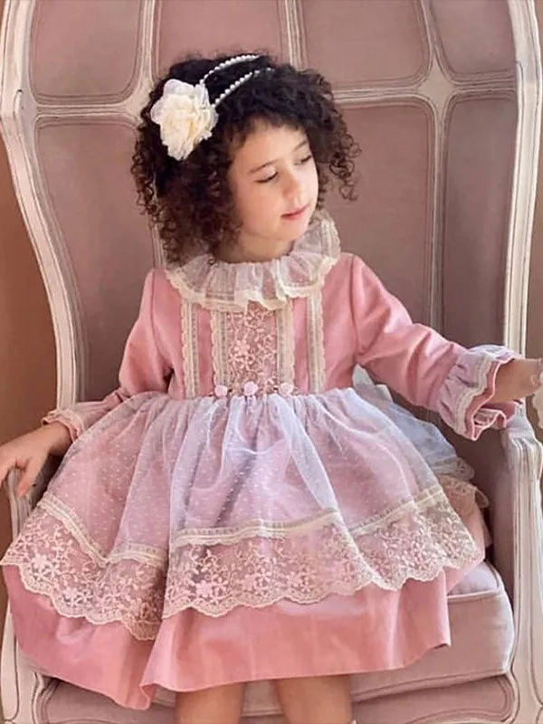 Kids Lolita Dress Lace Long Sleeve Princess Dress