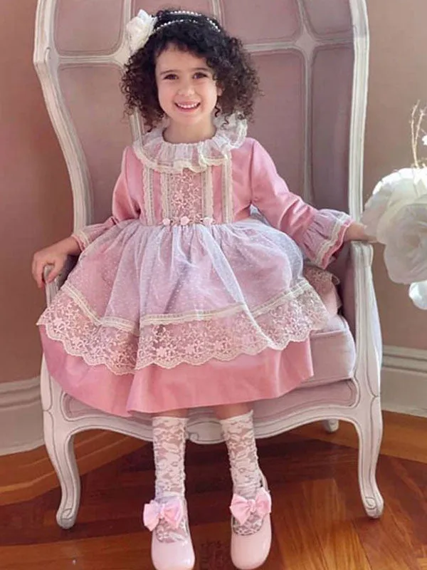 Kids Lolita Dress Lace Long Sleeve Princess Dress