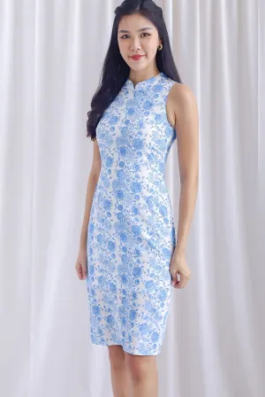 Korren Cheongsam Dress In Blue Porcelain
