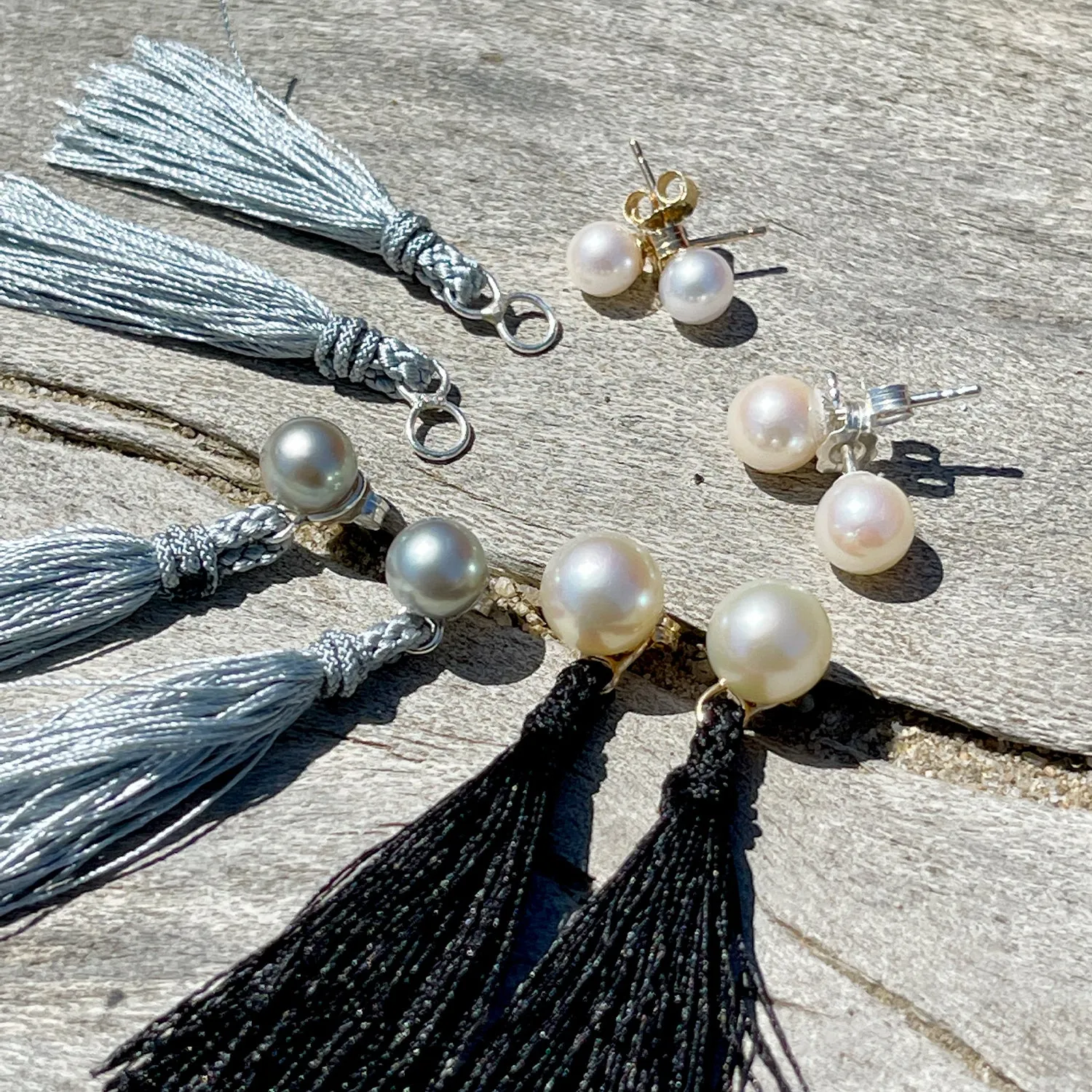 Kumihimo Braided Forest Green Natural Silk Tassel Boho Pierced Earring Enhancer- Sterling Silver 2 Inch