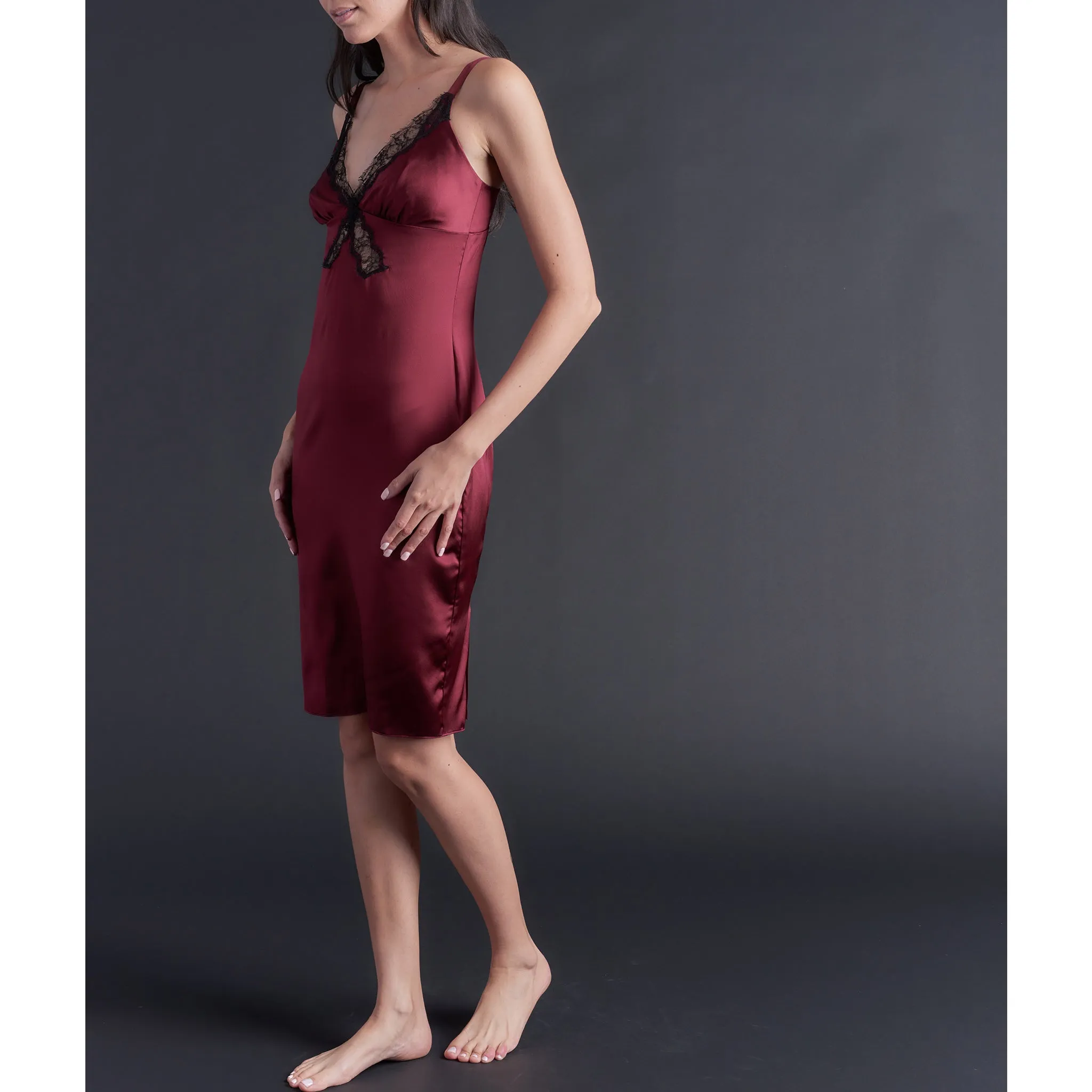 Laetitia Slip in Claret Stretch Silk Charmeuse