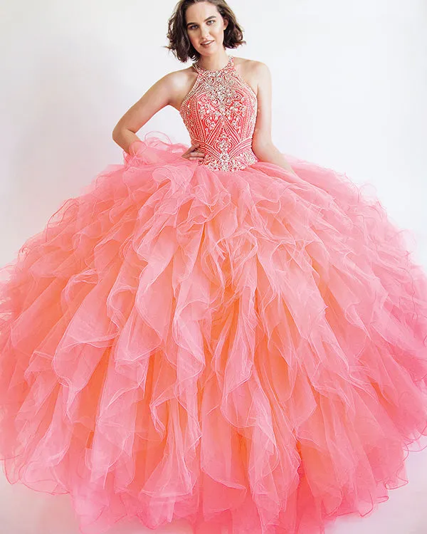 Light Blue Tulle Quinceanera Dresses Halter Beaded Party Ball Gown Ruffles Sweet 16 Dress