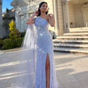 Lilac High Split Mermaid Evening Dresses Gowns 2022 Beaded Luxury