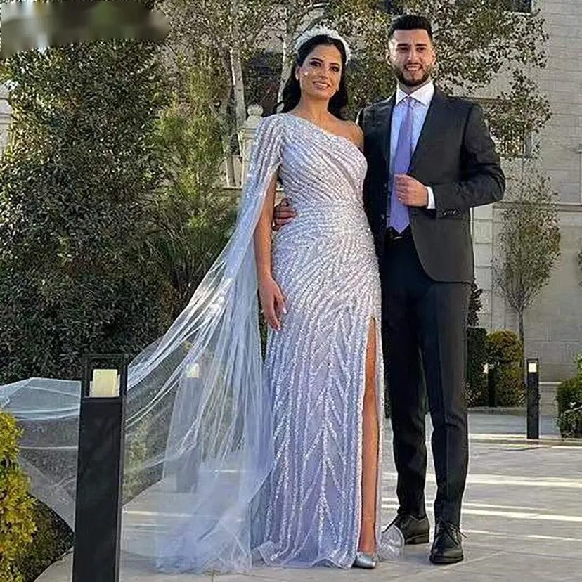 Lilac High Split Mermaid Evening Dresses Gowns 2022 Beaded Luxury