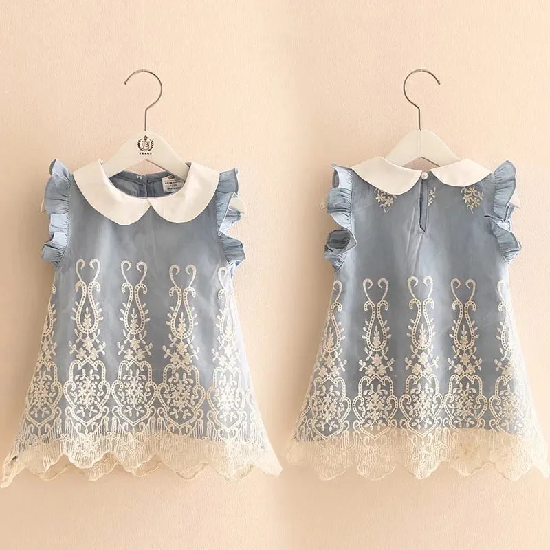 Linen Cotton Embro. Toddler dress