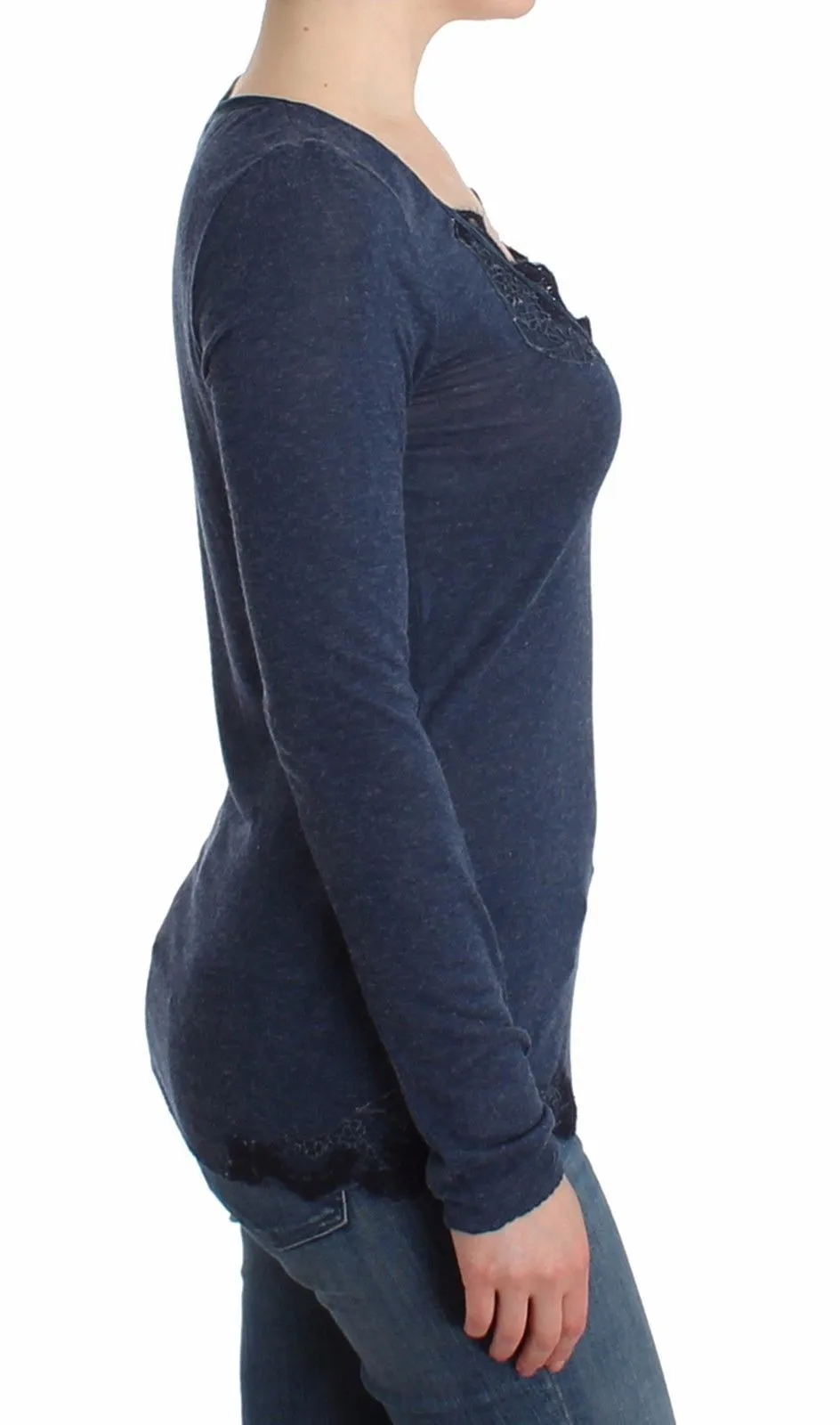 Lingerie Blue Lightweight Knit Sweater Lace