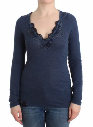 Lingerie Blue Lightweight Knit Sweater Lace