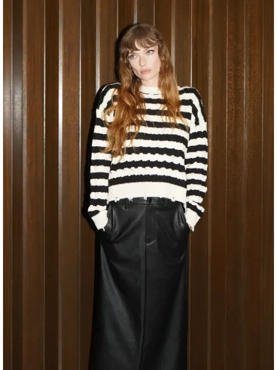LNA Devi Sweater in Black/Ivory Stripe
