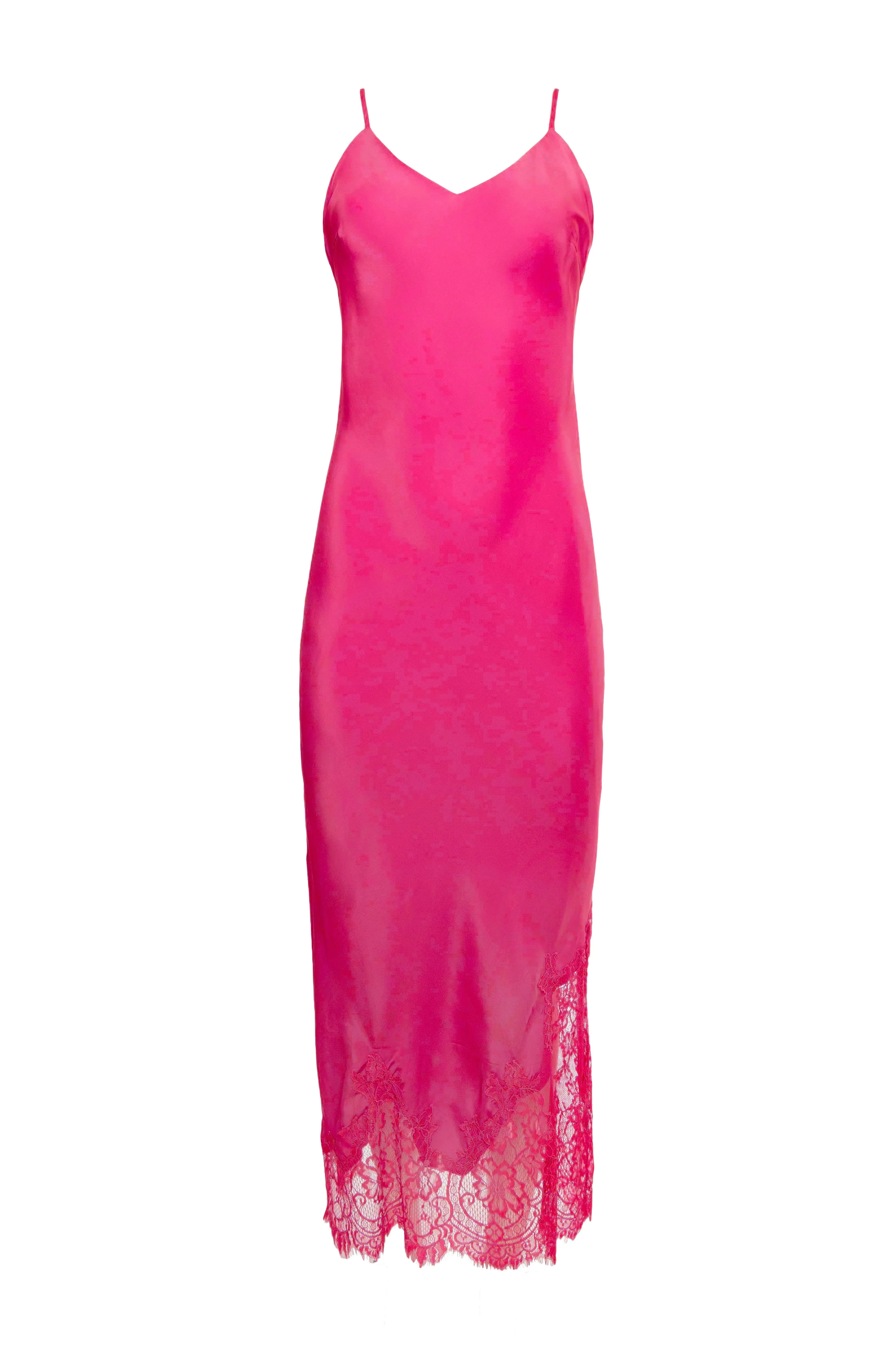 Long Silk Lace Slip Dress Mystic Pink