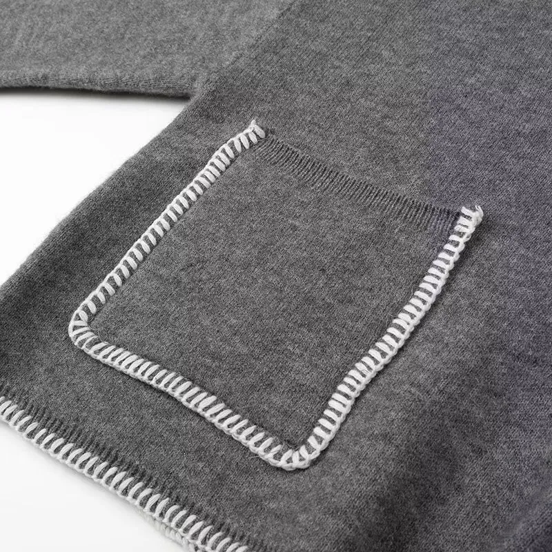 Long Sleeve Large Pocket V-Neck Sweater