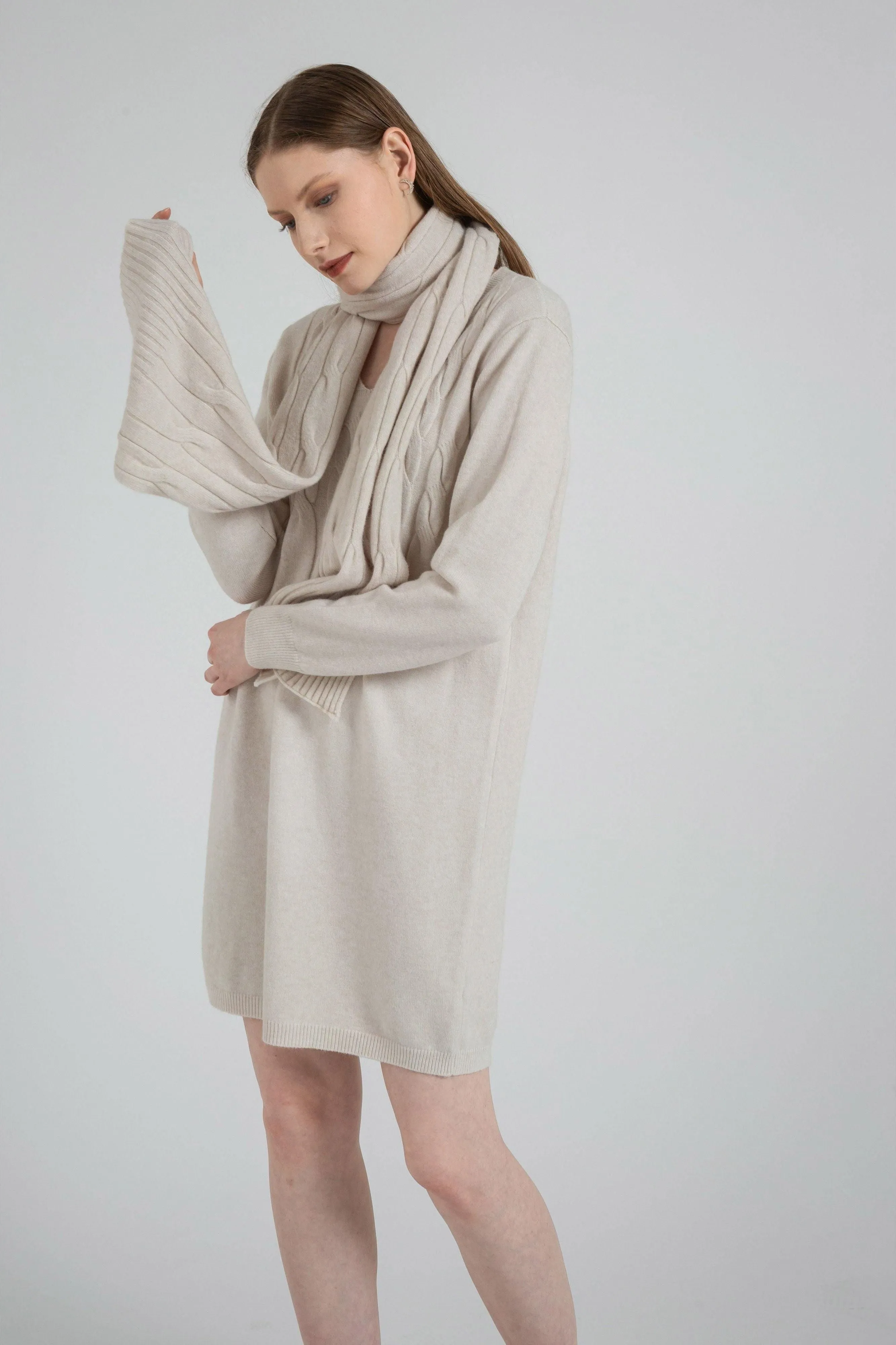 Long Sleeve Sweater Dress and Scarf