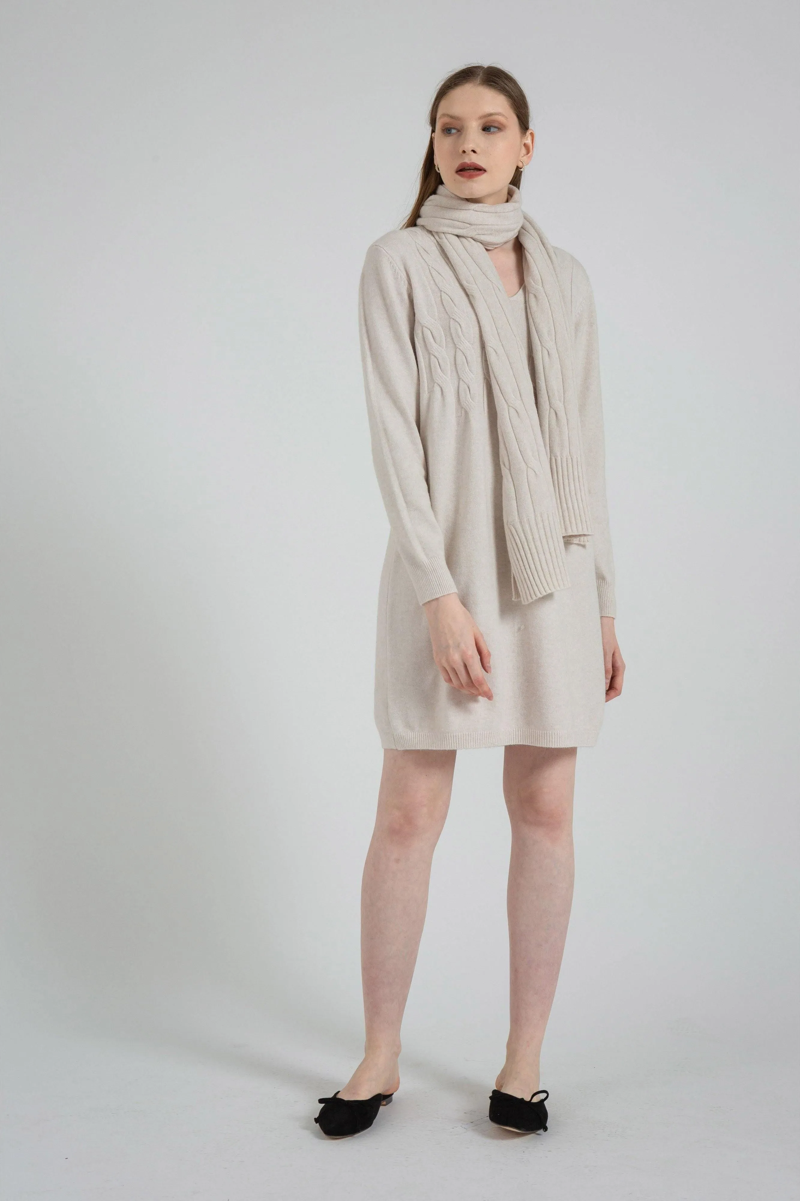 Long Sleeve Sweater Dress and Scarf