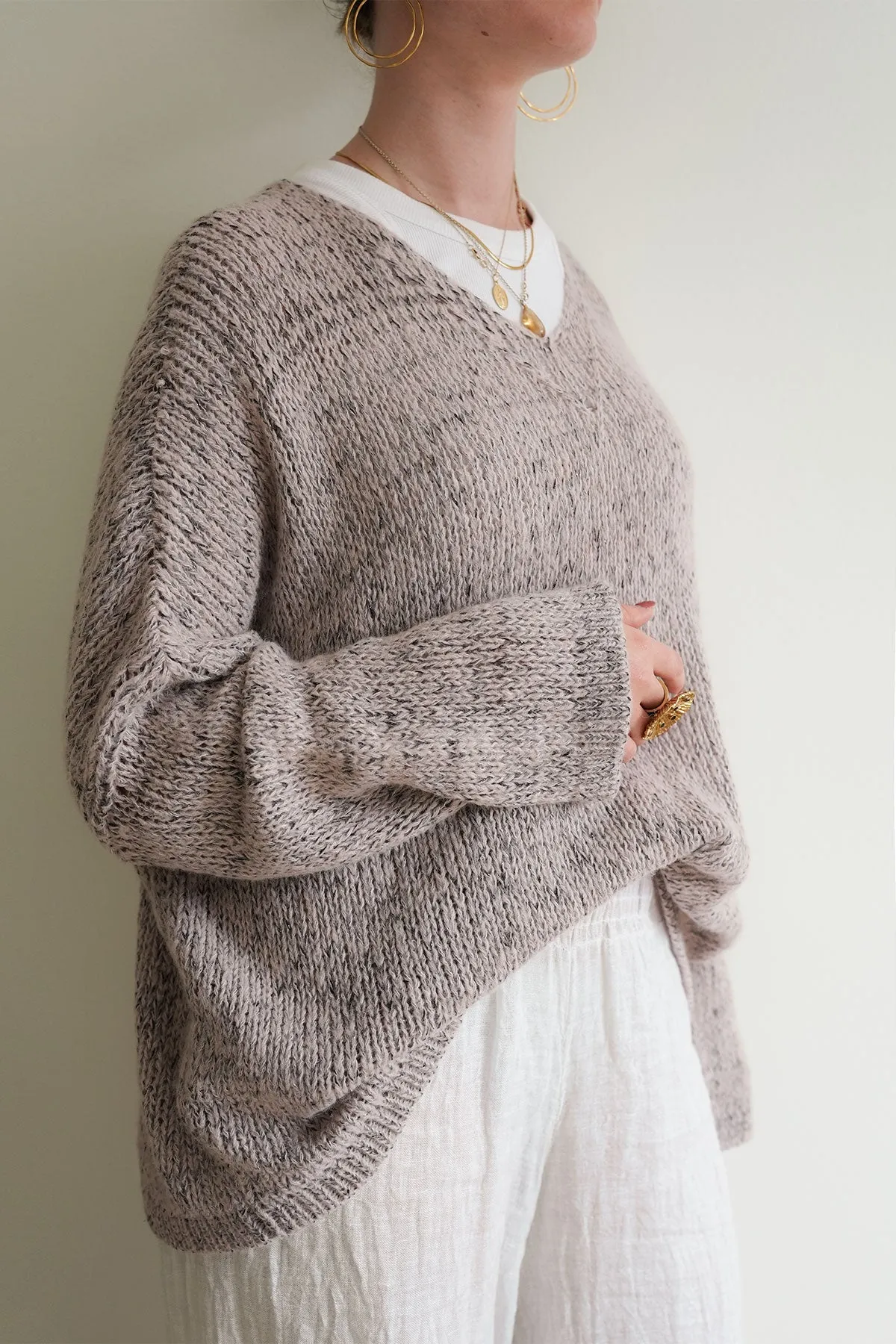 Lula V-Neck Melange Blush Grey Lurex