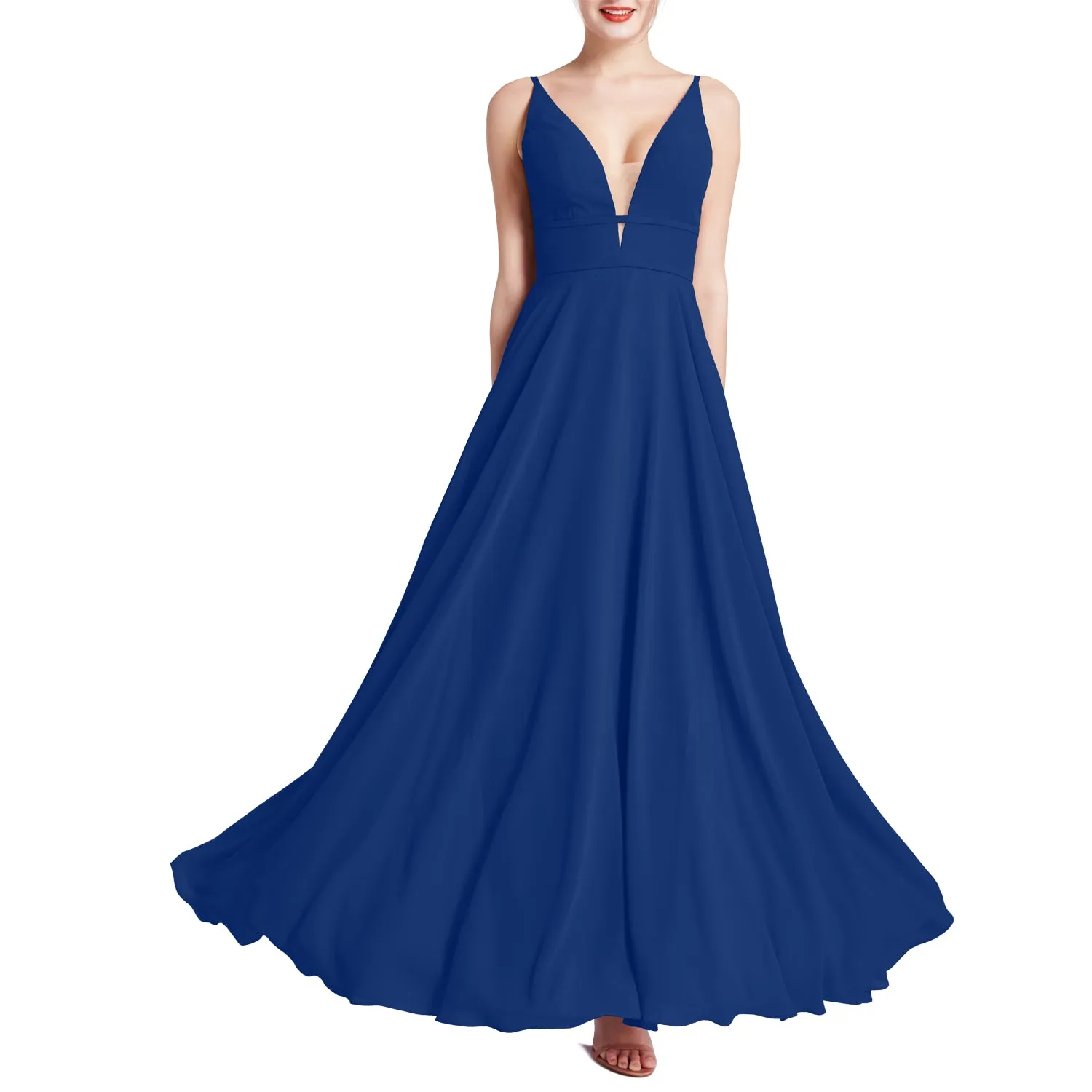 MACloth Women Plunge V Neck Long Elegant Wedding Party Bridesmaid Dresses