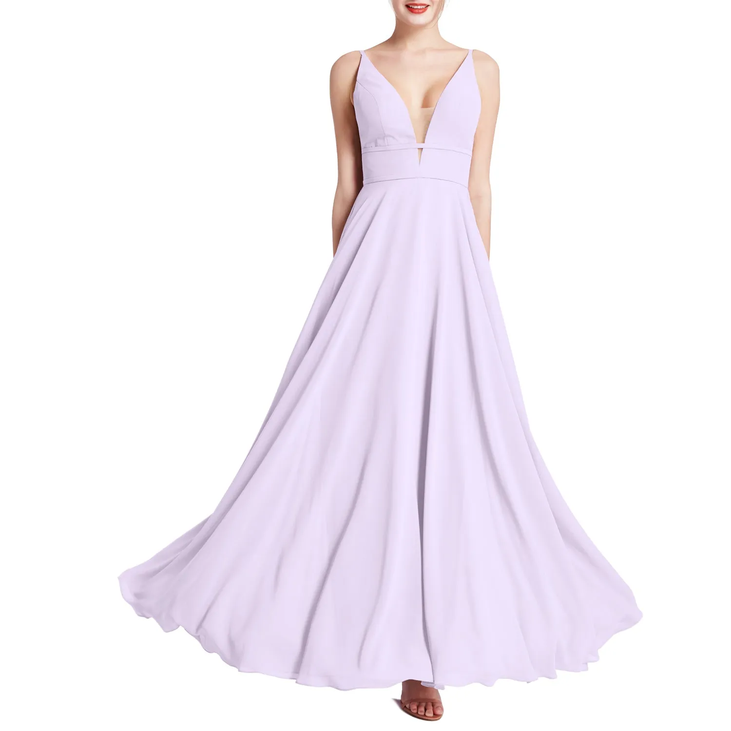 MACloth Women Plunge V Neck Long Elegant Wedding Party Bridesmaid Dresses