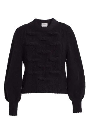 Marlowe Cable Knit Navy Crew Sweater