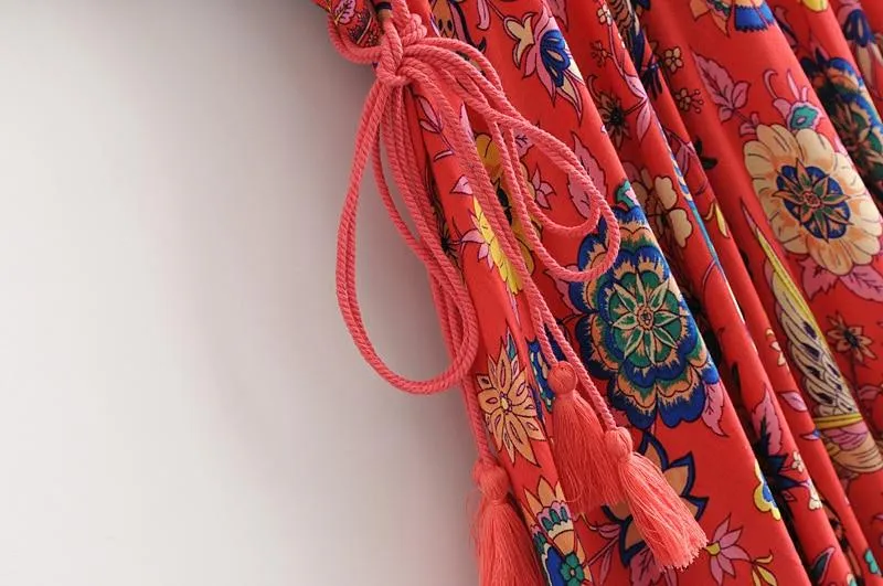 MARYANNE Boho Floral Peacock Print Long Dress