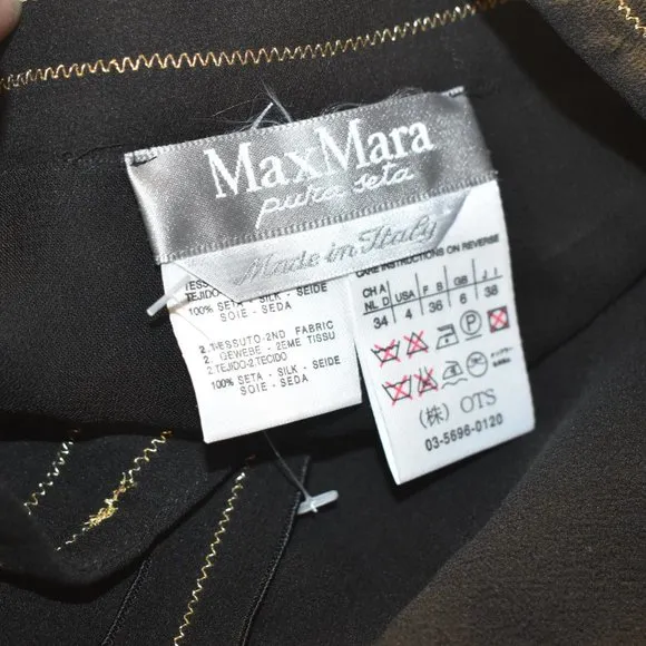 Max Mara Pure Silk Made in Italy Gorgeous Black and Gold Thread Flirty Skirt 4