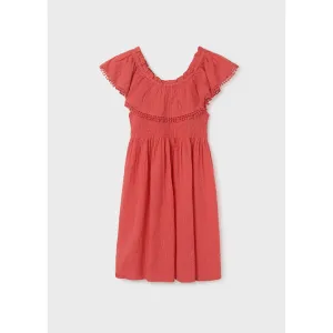 Mayoral Coral Smocked Ruffle Dress