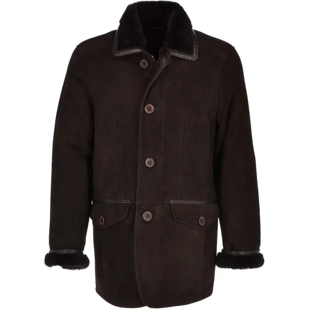 Men’s Dark Brown Shearling Leather Coat